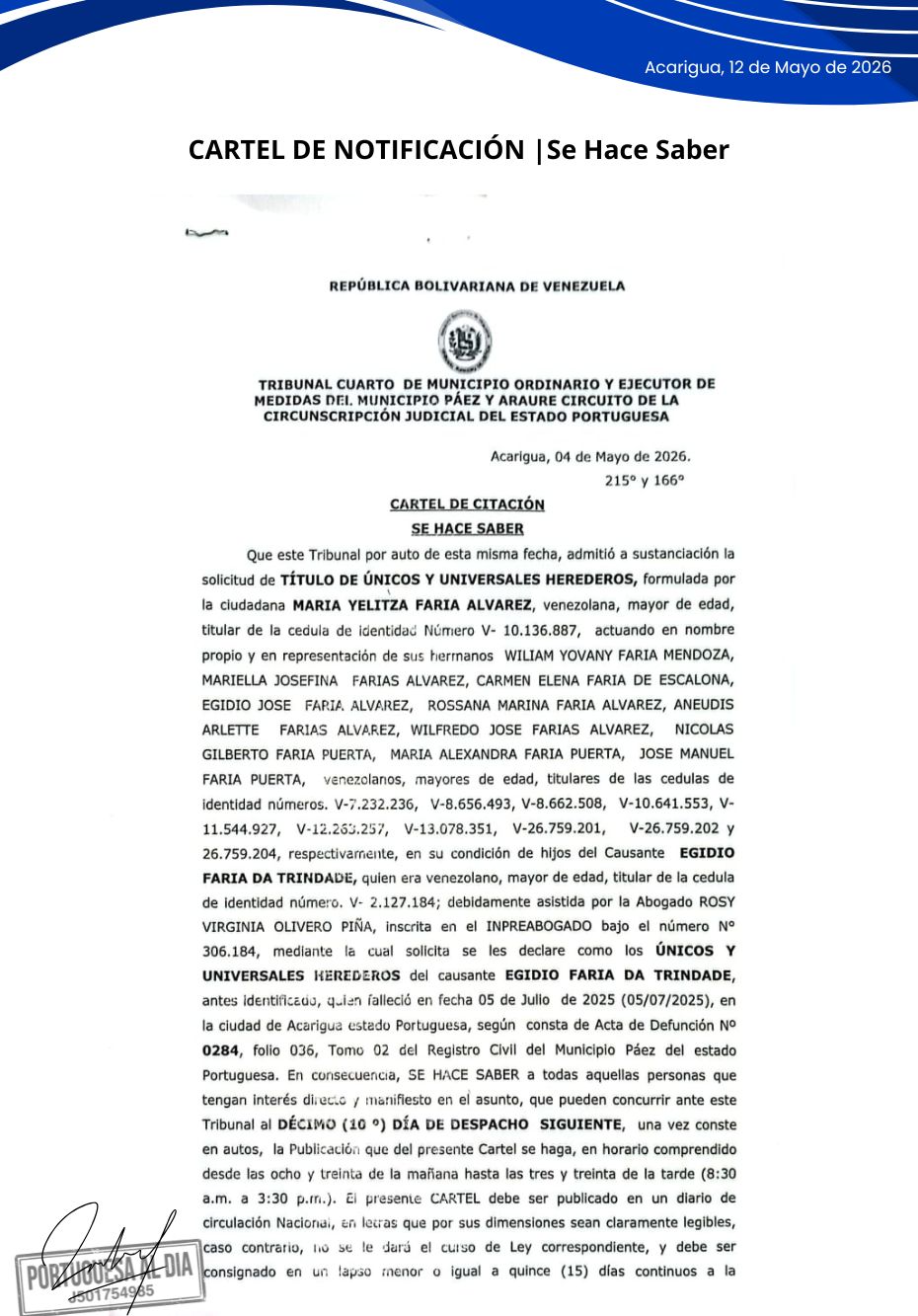 MARIA YELITZA FARIA ALVAREZ