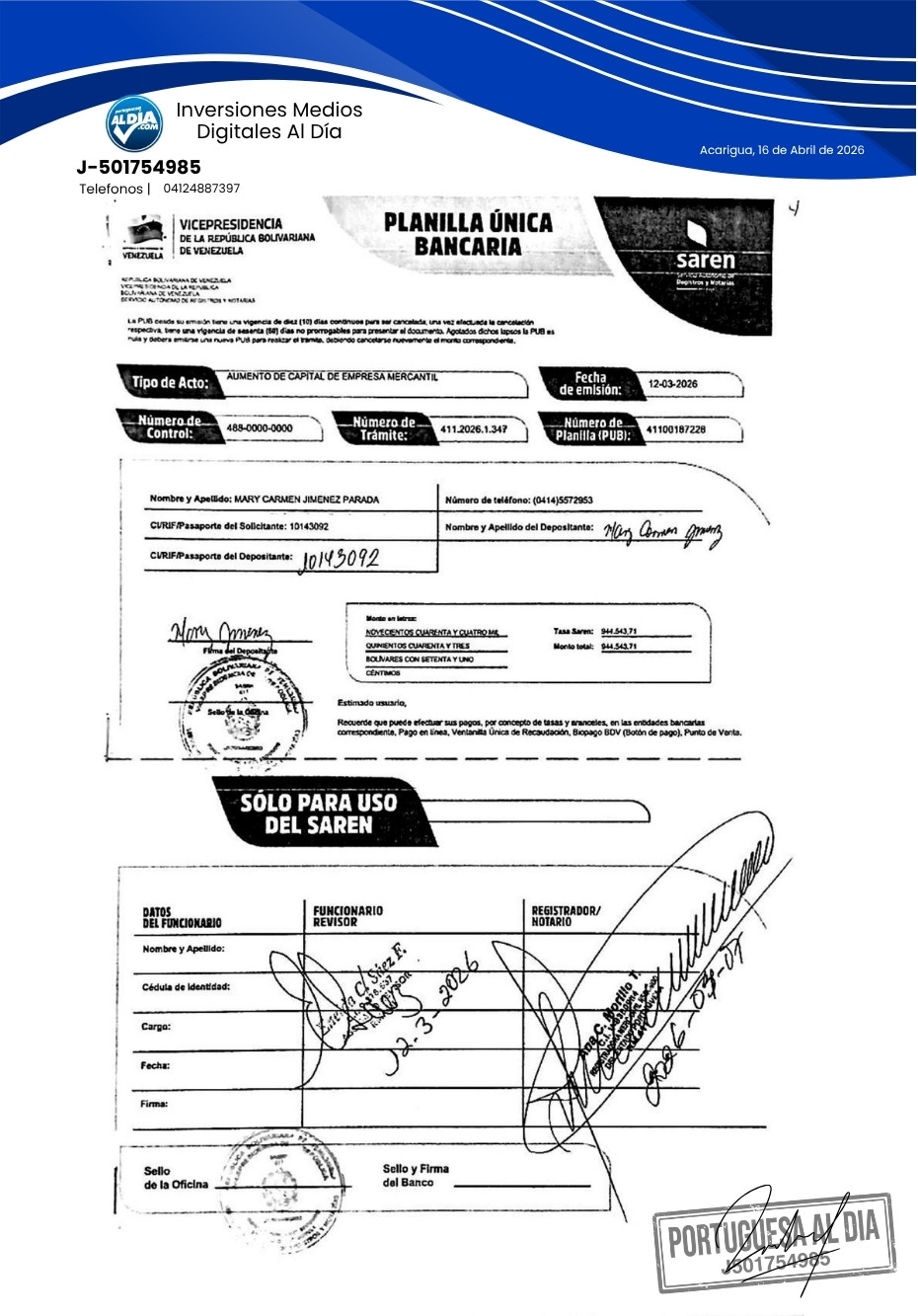 AUMENTO DE CAPITAL Y REFUNDICIÓN DE ESTATUTOS