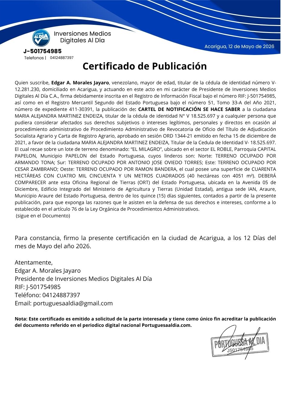 MARIA ALEJANDRA MARTINEZ ENDEIZA