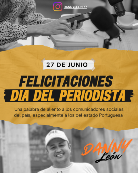 para la foto de la nota: Fotografía institucional del dirigente político Danny León durante su pronunciamiento oficial con motivo del Día Nacional del Periodista en el estado Portuguesa.