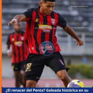 Jugadores del Portuguesa FC celebrando un gol en el partido de aniversario ante Puerto Cabello.