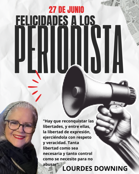 Fotografía en plano medio de la líder política Lourdes Downing durante su pronunciamiento institucional con motivo del Día Nacional del Periodista en el estado Portuguesa.