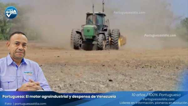 Tractor y maquinaria industrial operando en campo y planta de procesamiento agroindustrial en Portuguesa, Venezuela.