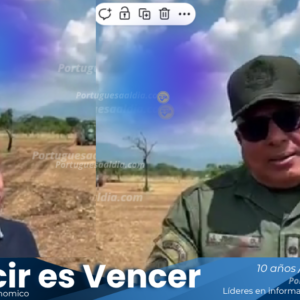 GD. Jesús Jiménez y Vicente Boscán supervisando el inicio de la siembra en los terrenos de la ZODI 33 Portuguesa, con maquinaria agrícola trabajando de fondo.