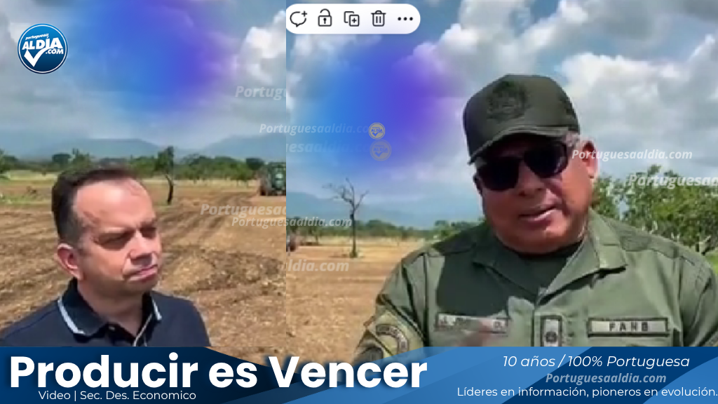 GD. Jesús Jiménez y Vicente Boscán supervisando el inicio de la siembra en los terrenos de la ZODI 33 Portuguesa, con maquinaria agrícola trabajando de fondo.