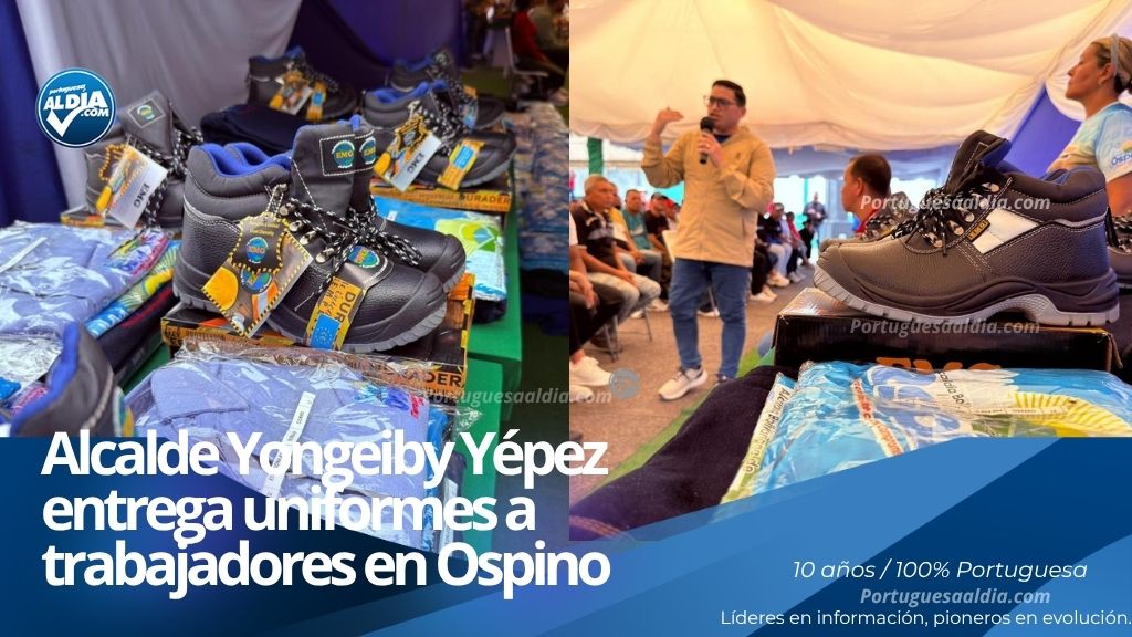 Acto público liderado por el alcalde Yongeiby Yépez para la dotación de vestimenta laboral al personal municipal.