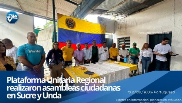 Dirigentes de la Plataforma Unitaria Democrática de Portuguesa durante un encuentro comunitario en la zona alta.