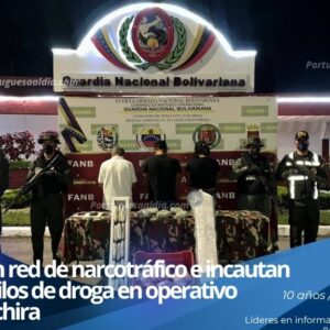 Efectivos de la Guardia Nacional Bolivariana de la FANB custodiando cargamentos de droga incautados en un Punto de Atención al Ciudadano.