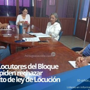 Voceros gremiales del Colegio de Locutores y CNP Portuguesa ofreciendo declaraciones de prensa.