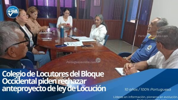 Voceros gremiales del Colegio de Locutores y CNP Portuguesa ofreciendo declaraciones de prensa.