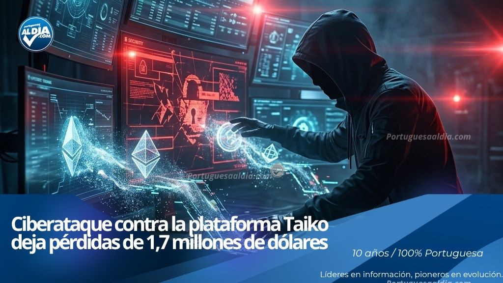 Gráficos de seguridad tecnológica e interfaces financieras tras el hackeo a la plataforma Taiko.