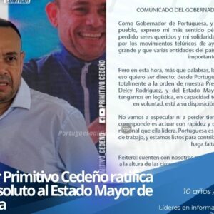 Gobernador del estado Portuguesa Primitivo Cedeño emite comunicado institucional