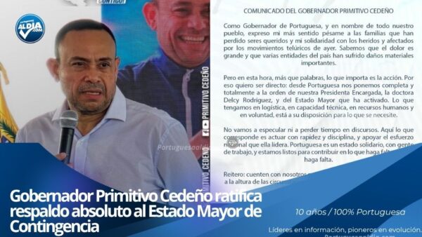 Gobernador del estado Portuguesa Primitivo Cedeño emite comunicado institucional