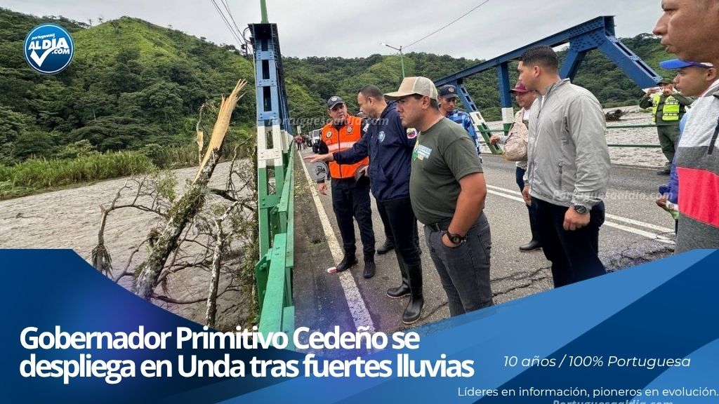 El gobernador de Portuguesa Primitivo Cedeño supervisa estructuras viales y puentes afectados.