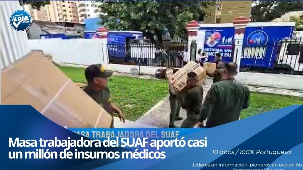 Recepción y clasificación de insumos médicos donados por trabajadores del SUAF en Caracas.