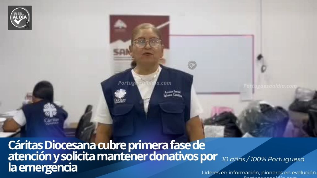 Recepción y control documental de ayuda humanitaria en la sede de Cáritas Diocesana.