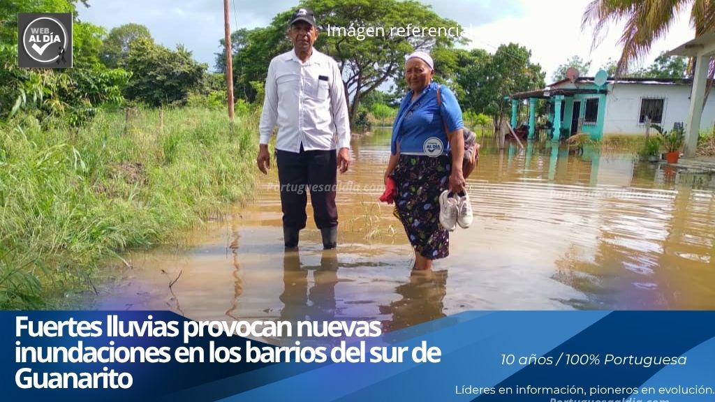 Calles y viviendas inundadas en barrios del sur de Guanarito por crecida de caño.