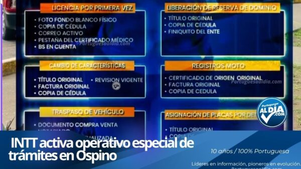 Jornada de atención integral del INTT para licencias y trámites vehiculares en el estado Portuguesa.