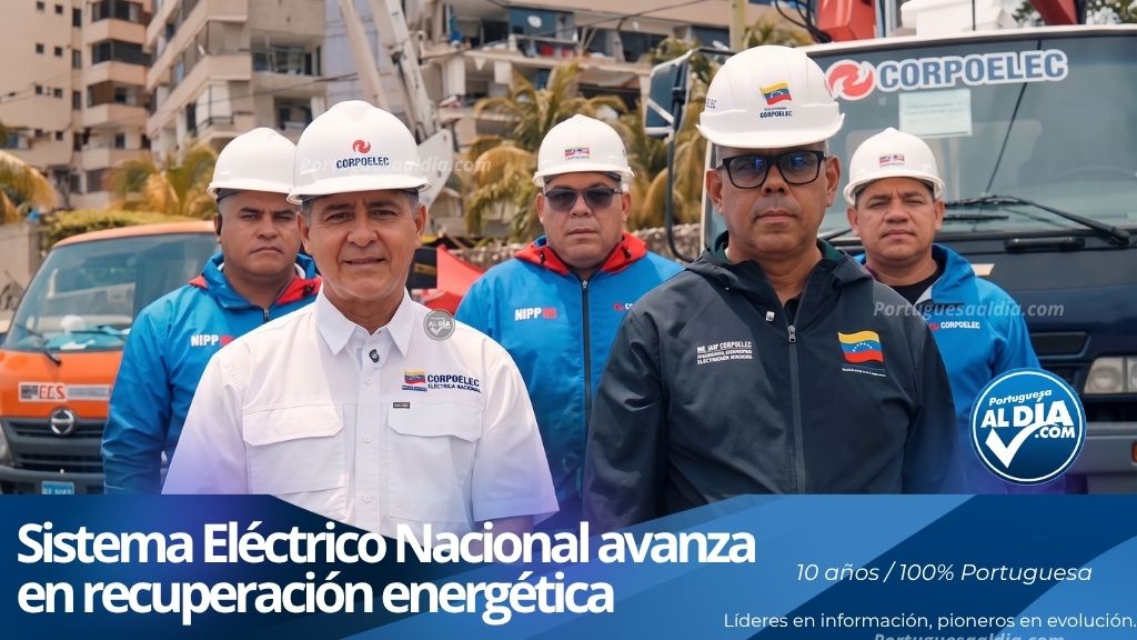 Trabajadores del Sistema Eléctrico Nacional realizan labores de reparación en torres de transmisión eléctrica afectadas por sismo.