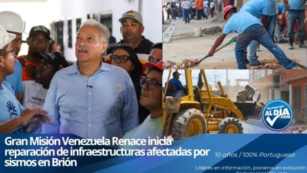Obreros de la Gran Misión Venezuela Renace inspeccionan y reparan fachadas de edificios afectados por sismos en Miranda.