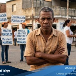 magen conceptual que muestra el contraste entre los daños de una catástrofe y la actividad de oficinas políticas, o mapa del estado Portuguesa señalando los municipios en disputa electoral.