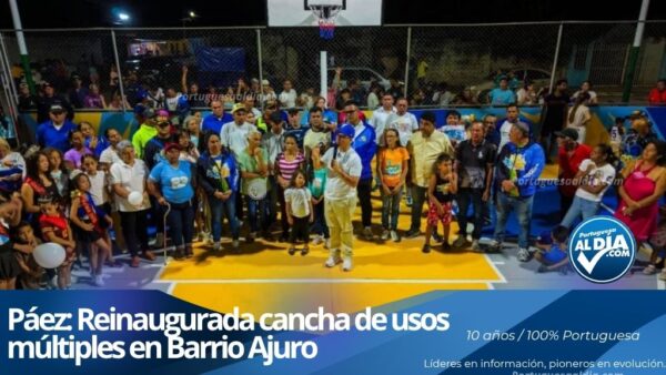 Alcalde José Ángel López durante el acto de entrega de la cancha de usos múltiples rehabilitada en la Comuna William Lara.