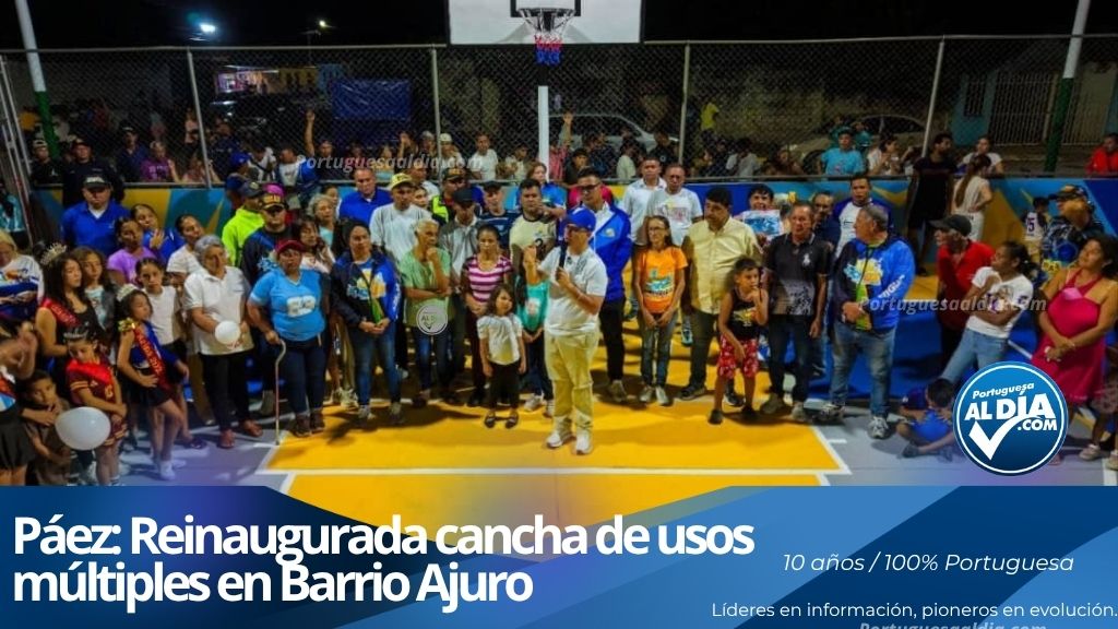 Alcalde José Ángel López durante el acto de entrega de la cancha de usos múltiples rehabilitada en la Comuna William Lara.