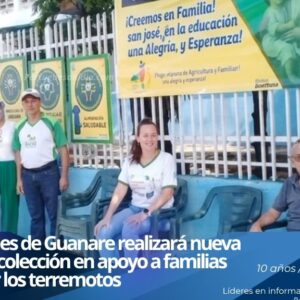 Fachada externa del Colegio Nuestra Señora de Lourdes de Guanare durante una actividad de recolección benéfica.