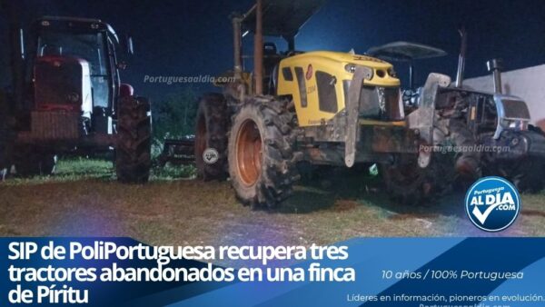 Funcionarios del SIP de PoliPortuguesa custodiando tractores agrícolas recuperados en la Finca San Pedro del sector Maporal.