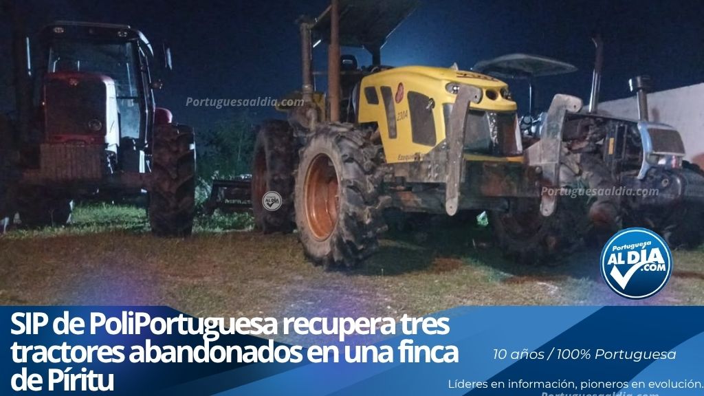 Funcionarios del SIP de PoliPortuguesa custodiando tractores agrícolas recuperados en la Finca San Pedro del sector Maporal.