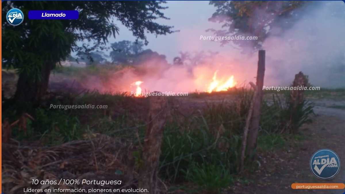 Columnas de humo producto de la quema de basura en las cercanías de las viviendas en La Misión, Turén