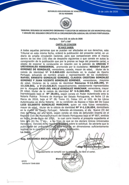 CARTEL DE CITACIÓNSE HACE SABER