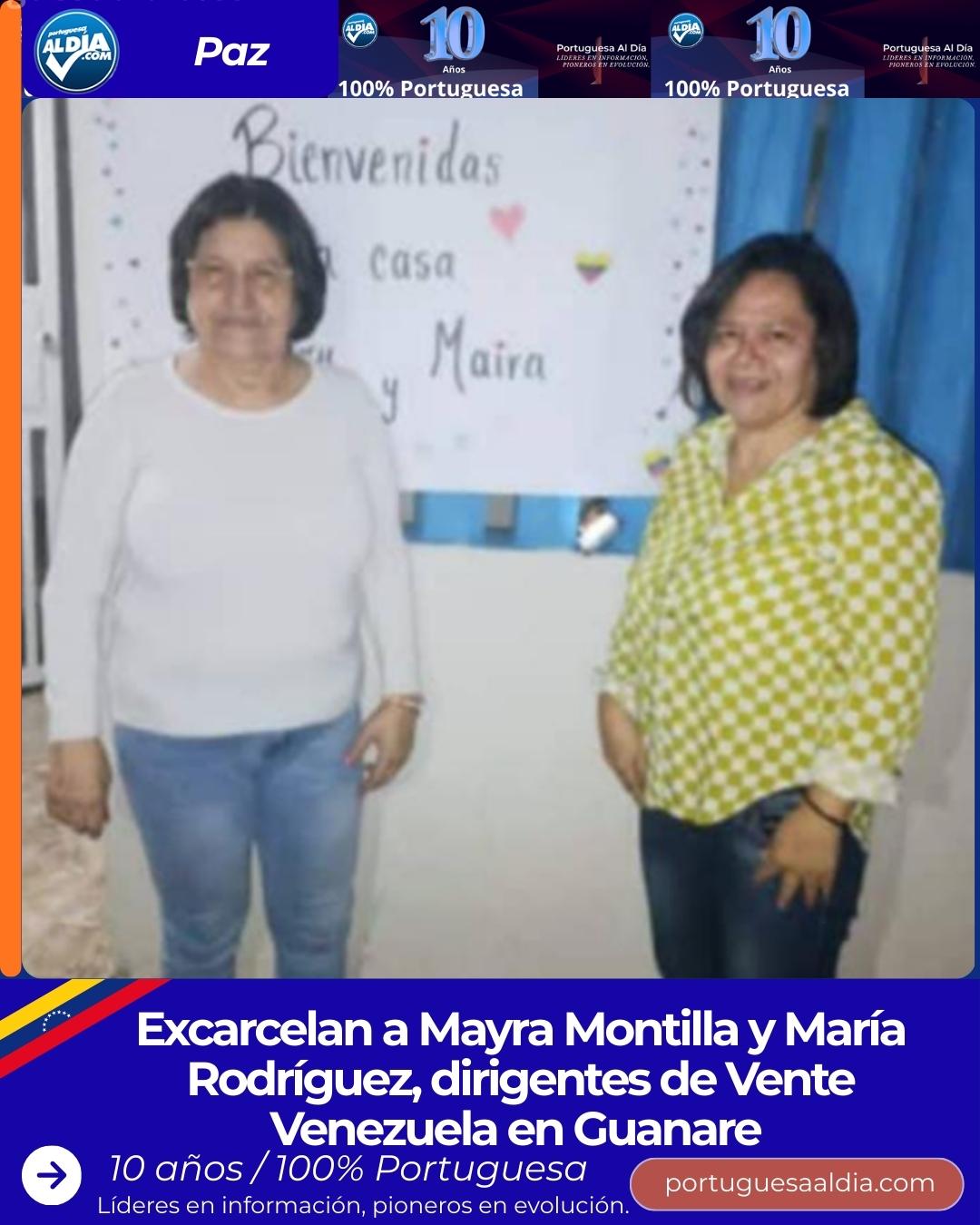 Excarcelan a Mayra Montilla y María Rodríguez, dirigentes de Vente Venezuela en Guanare