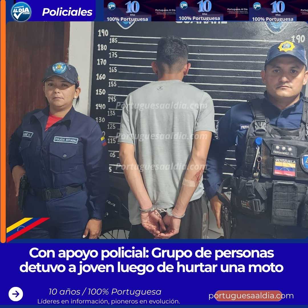Con apoyo policial: Grupo de personas detuvo a joven luego de hurtar una moto