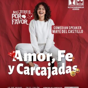 Invitación al evento Amor, Fe y Carcajadas en Salón Villa Europa Acarigua.