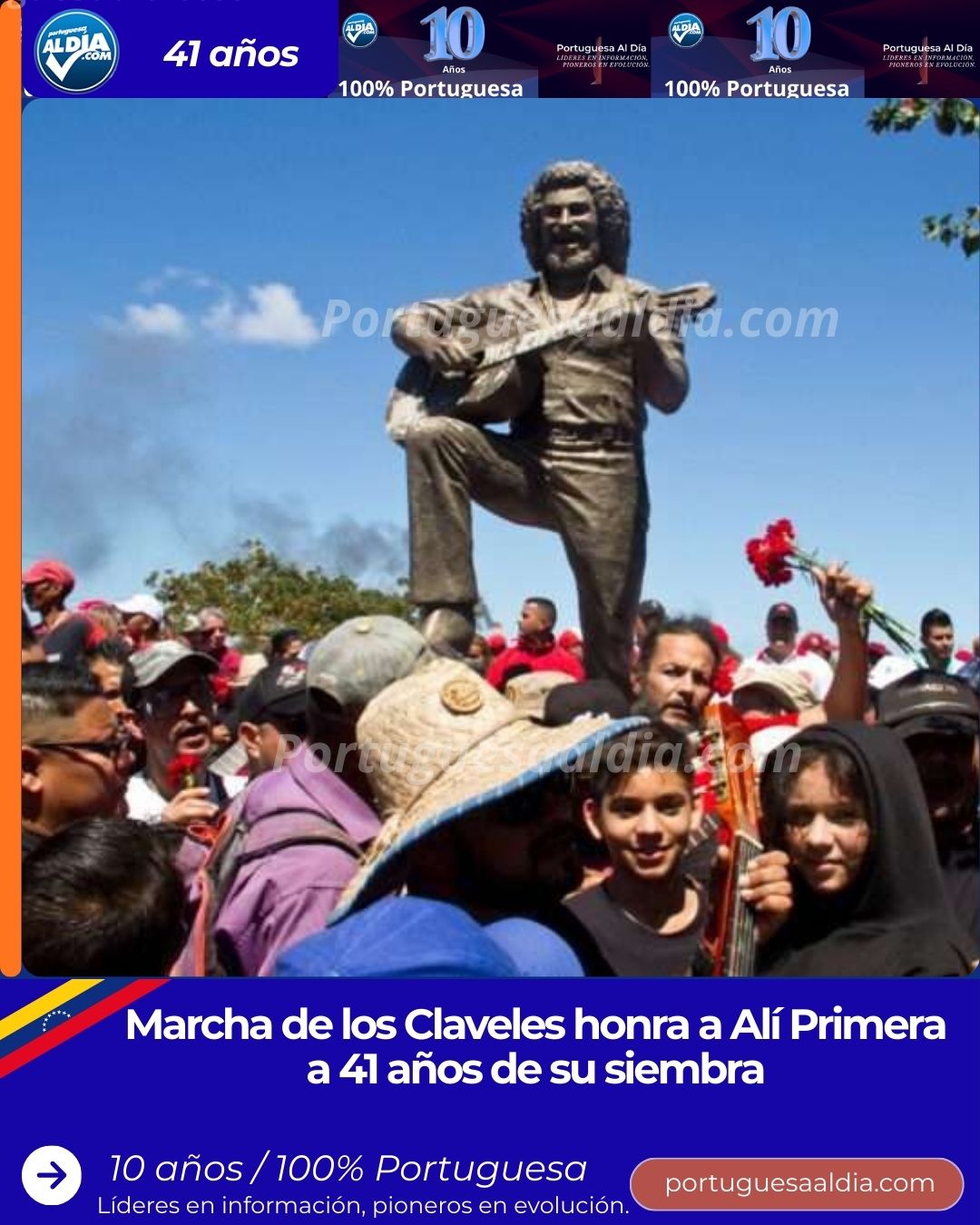 Manifestantes con claveles rojos en la Marcha de los Claveles por Alí Primera